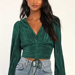 Lulu's Deep Green Ruched Blouse